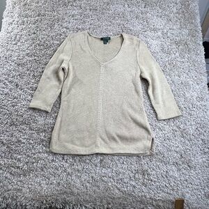 Ralph Lauren Cream V-Neck Lightweight Knit Sweater